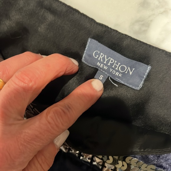 Gryphon. Blue Velvet, Sequin, and Studs. Mini Skirt.  S - Picture 5 of 8